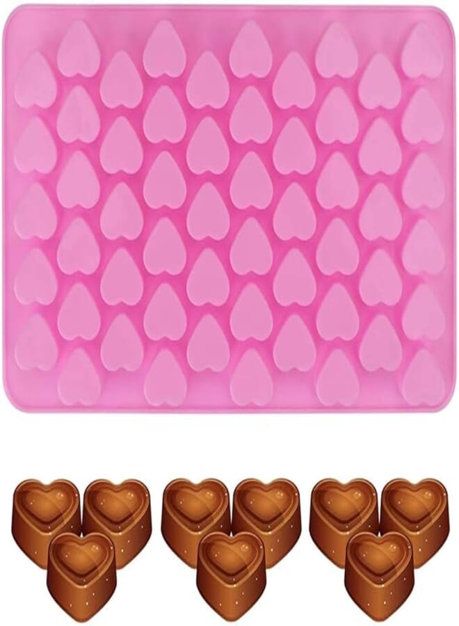 Cozy Silicone Heart Molds, 55 Non-Stick Food Molds for Candy, Chocolate, Jelly, Sweets, DIY Wax Melts - Baking Accessories for Cake Decoration
