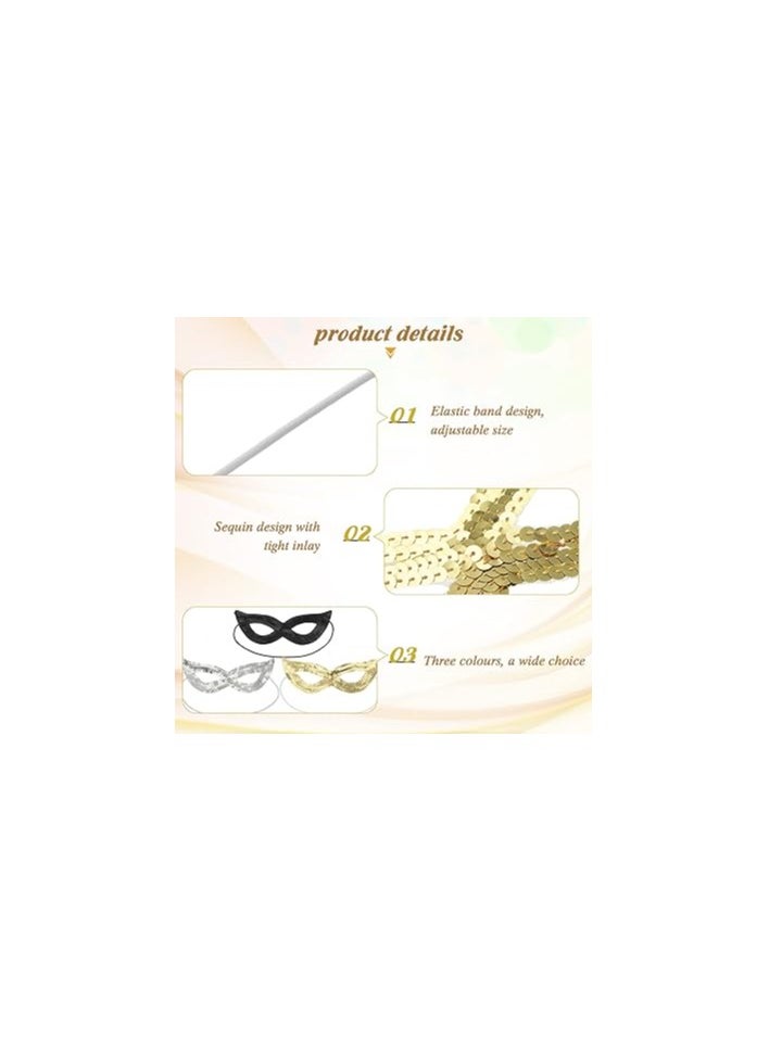 SYOSI Women Sequin Shining Eye Mask, 3 Pieces Fancy Dress Masked Masquerade Cat Gold Silver Black Venetian Masks, for Girls Halloween Party Outfit Accessories, Role Play, Weddings, Concerts, Carnivals  - Image 4