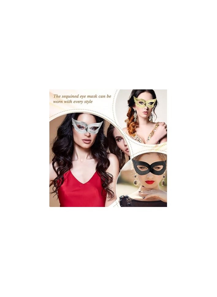 SYOSI Women Sequin Shining Eye Mask, 3 Pieces Fancy Dress Masked Masquerade Cat Gold Silver Black Venetian Masks, for Girls Halloween Party Outfit Accessories, Role Play, Weddings, Concerts, Carnivals  - Image 2