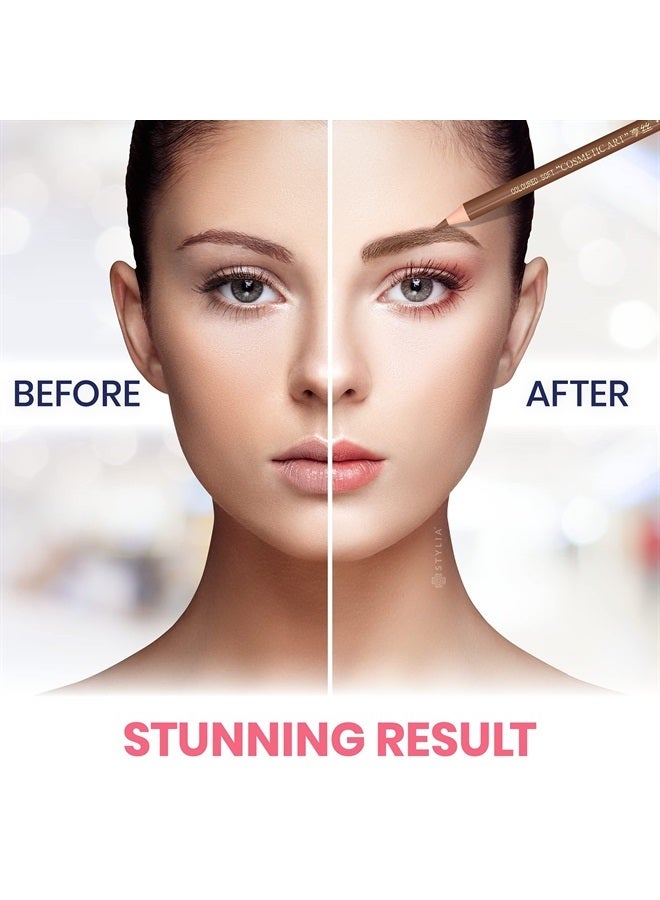Stylia Microblading Supplies Waterproof Eyebrow Pencil - 12 Piece Light Brown Brow Mapping Pencil Set For Marking, Filling And Outlining, Permanent Makeup Eye Brow Liners - Image 1