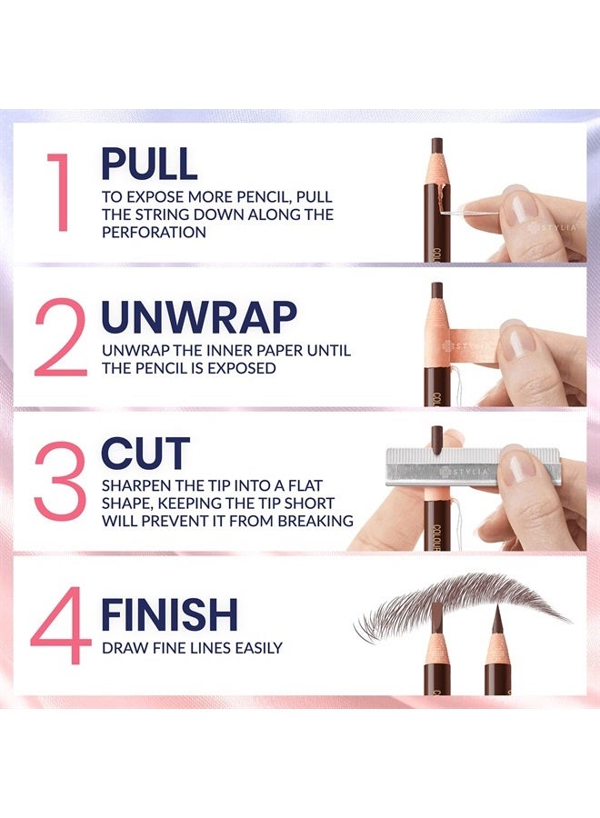 Stylia Microblading Supplies Waterproof Eyebrow Pencil - 12 Piece Light Brown Brow Mapping Pencil Set For Marking, Filling And Outlining, Permanent Makeup Eye Brow Liners - Image 2