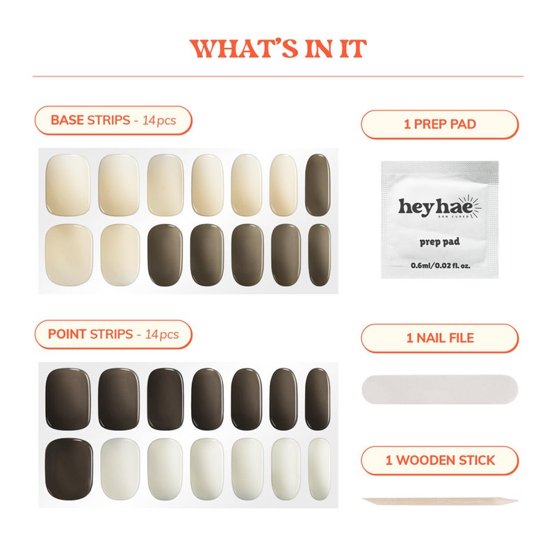 Heyhae Semi Cured Gel Nail Strips | No LED Lamp Needed | Solid, Neutral | Easy Apply & Remove, Salon Quality | Includes 28 Strips, 1 Prep Pads, Nail File & Wooden stick - Hey, Spill the Tea - Image 3