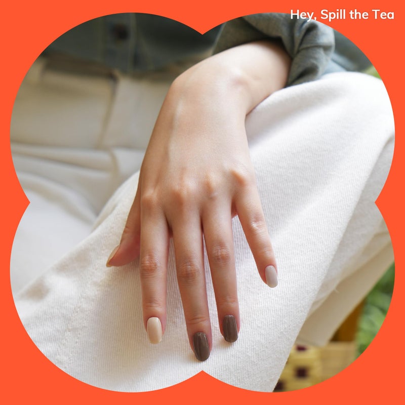 Heyhae Semi Cured Gel Nail Strips | No LED Lamp Needed | Solid, Neutral | Easy Apply & Remove, Salon Quality | Includes 28 Strips, 1 Prep Pads, Nail File & Wooden stick - Hey, Spill the Tea - Image 2