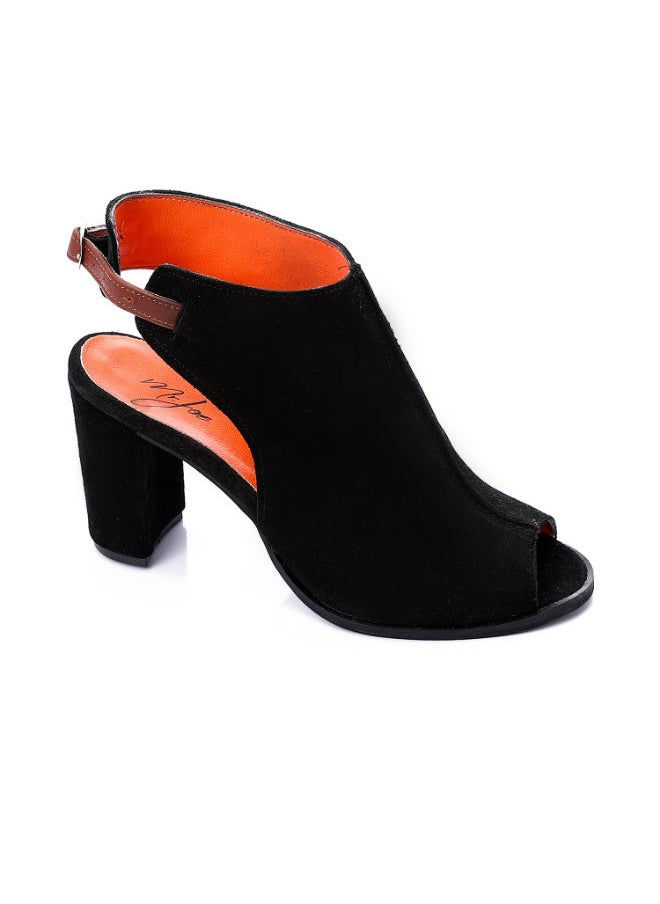 Mr.joe Suede Middle Stitching Heeled Sandals With Back Buckle Black  - Image 1