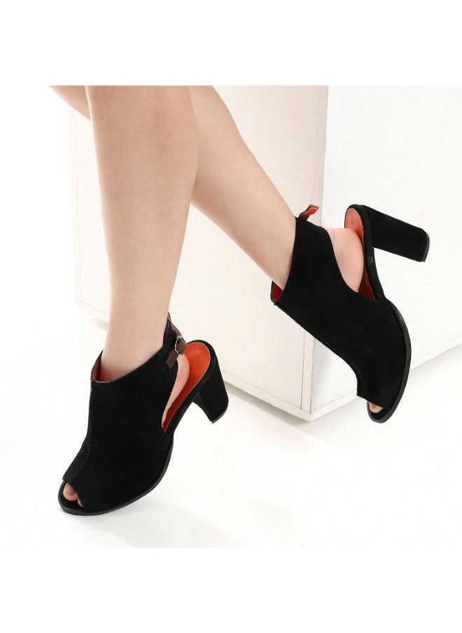 Mr.joe Suede Middle Stitching Heeled Sandals With Back Buckle Black  - Image 5