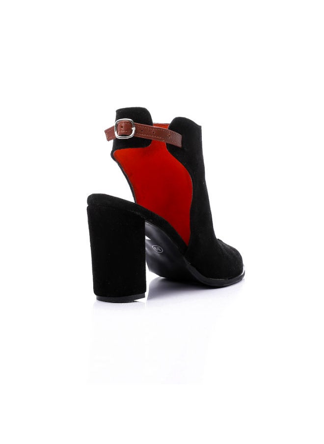 Mr.joe Suede Middle Stitching Heeled Sandals With Back Buckle Black  - Image 3