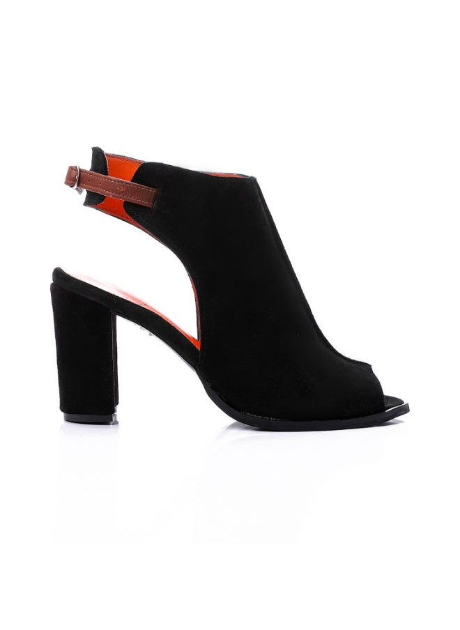 Mr.joe Suede Middle Stitching Heeled Sandals With Back Buckle Black  - Image 2