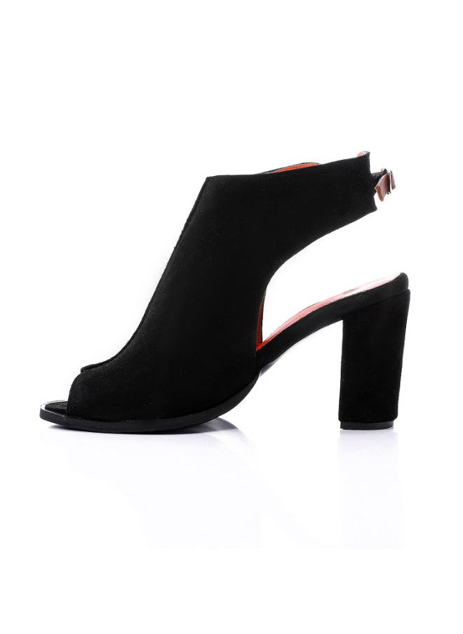 Mr.joe Suede Middle Stitching Heeled Sandals With Back Buckle Black  - Image 4