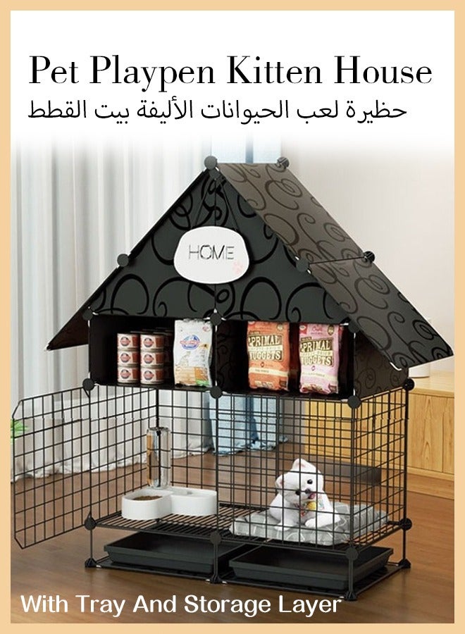 HQ-GAMING Diy Dog Cage Pet Playpen Kitten House Furniture Small Animal Cage Puppy Dog Playpen With Tray And Storage Layer For Cats Rabbit Ferret Small Animals 70x35x97 Cm Metal Black - Image 1