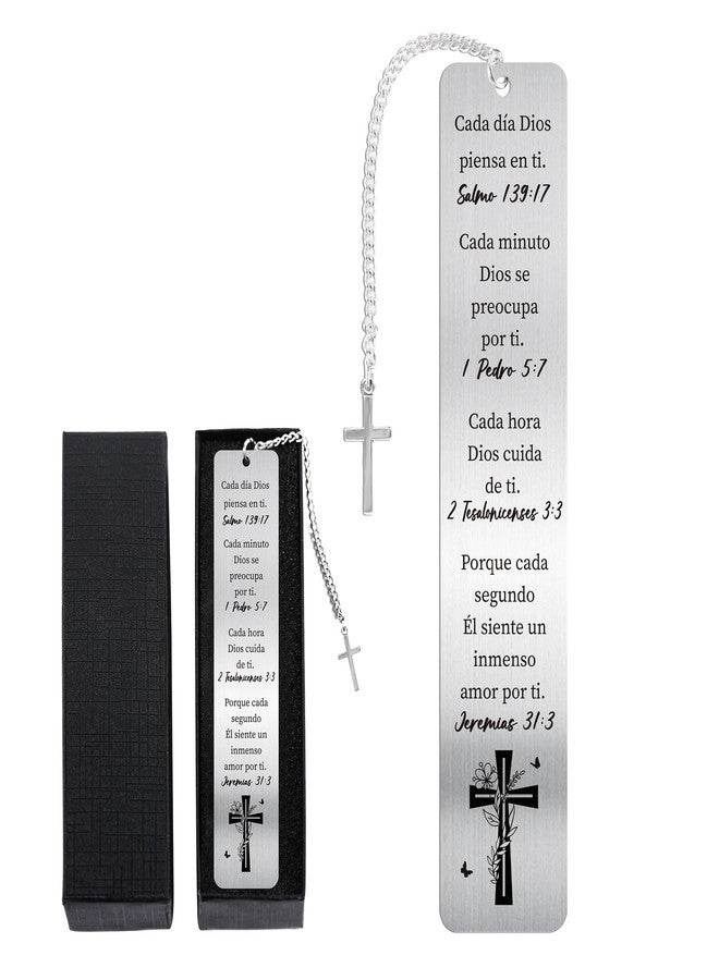 RUBOAOA Spanish Bible Bookmark Gifts, Christian Metal Book Marks with Cross and Scripture Verses in Spanish, Religious Page Marker Inspirational Prayer Gift with Box for Women Men Students Teachers - Image 1