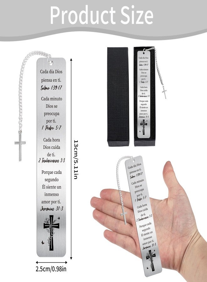 RUBOAOA Spanish Bible Bookmark Gifts, Christian Metal Book Marks with Cross and Scripture Verses in Spanish, Religious Page Marker Inspirational Prayer Gift with Box for Women Men Students Teachers - Image 2