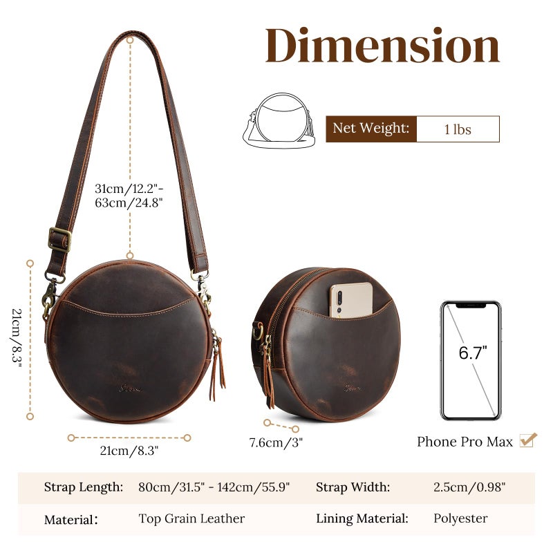 S-ZONE Leather Crossbody Bags for Women Trendy Circle Cross Body Shoulder Bag Designer Round Purses - Image 5