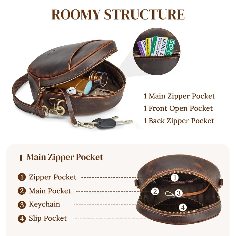 S-ZONE Leather Crossbody Bags for Women Trendy Circle Cross Body Shoulder Bag Designer Round Purses - Image 4