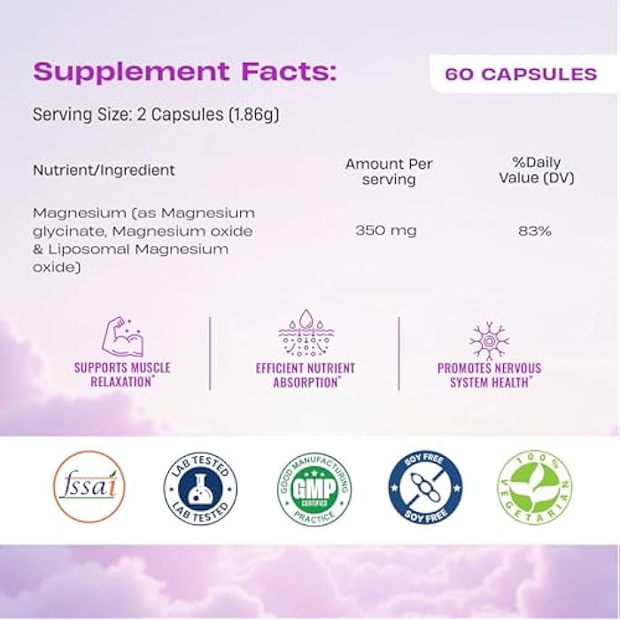 BEASTLIFE Triple Magnesium Complex | 350mg Magnesium Glycinate, Oxide & Liposomal Magnesium Oxide | High Absorption Chelated Formula for Sleep, Stress & Cognitive Functions | 60 Capsules - Image 2