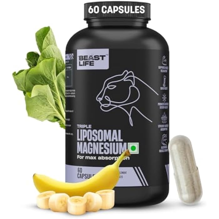 BEASTLIFE Triple Magnesium Complex | 350mg Magnesium Glycinate, Oxide & Liposomal Magnesium Oxide | High Absorption Chelated Formula for Sleep, Stress & Cognitive Functions | 60 Capsules - Image 1