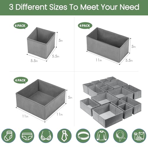 Criusia Drawer Organizer Clothes,16 Pack Underwear Drawer Organizers, Foldable Closet Organizers and Storage Dresser Drawer Dividers Clothing Organizer for Clothes, Socks, Scarves, Bra, Ties (Grey) - Image 3