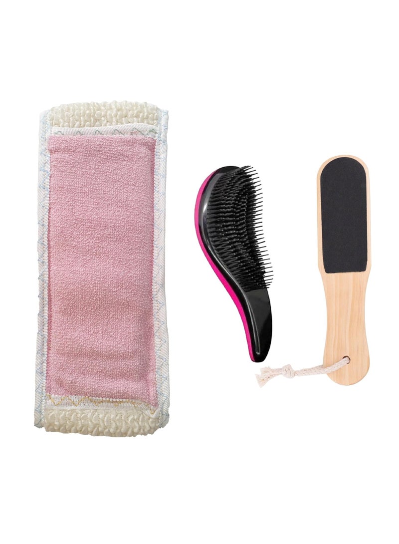 Generic Comprehensive personal care set: foot file, plastic hair brush and sponge bath glove, body and hair cleaning tools suitable for all ages.  - Image 1