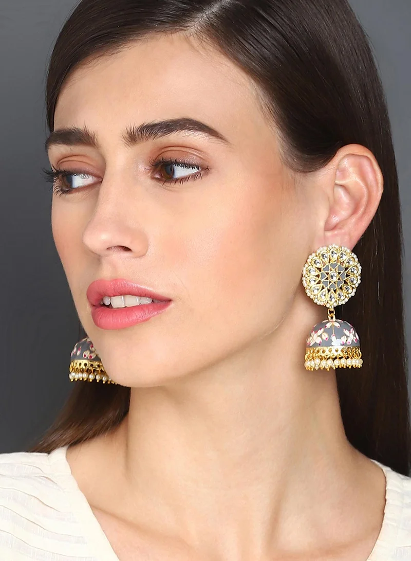 SOHI Grey Dome Shaped Artificial Drop Earring Jewellery