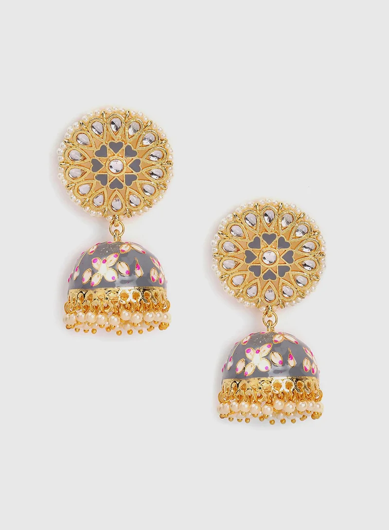 SOHI Grey Dome Shaped Artificial Drop Earring Jewellery