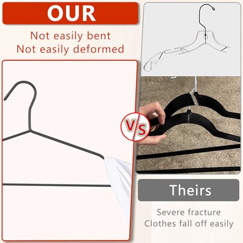 ANJUBAN 40Pack+5 Clips Luxurious Hanger Set, 16.69" Heavy Duty Matte Black Metal Hangers, Weight Capacity 50lbs Smooth Powder Coated Finish, Non-Slip Compact Shirt Hangers - Image 3
