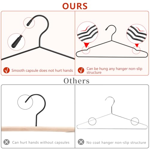 ANJUBAN 40Pack+5 Clips Luxurious Hanger Set, 16.69" Heavy Duty Matte Black Metal Hangers, Weight Capacity 50lbs Smooth Powder Coated Finish, Non-Slip Compact Shirt Hangers - Image 4