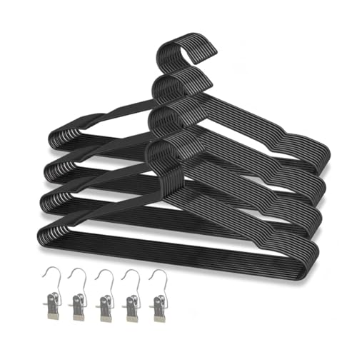 ANJUBAN 40Pack+5 Clips Luxurious Hanger Set, 16.69" Heavy Duty Matte Black Metal Hangers, Weight Capacity 50lbs Smooth Powder Coated Finish, Non-Slip Compact Shirt Hangers - Image 1