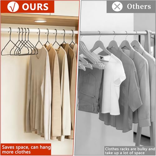 ANJUBAN 40Pack+5 Clips Luxurious Hanger Set, 16.69" Heavy Duty Matte Black Metal Hangers, Weight Capacity 50lbs Smooth Powder Coated Finish, Non-Slip Compact Shirt Hangers - Image 5