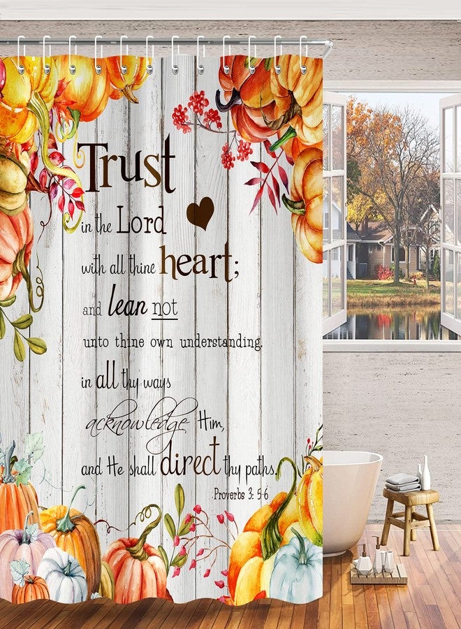 DeeCabin Fall Pumpkin Shower Curtain, Autumn Thanksgiving Harvest Shower Curtains, Motivational Inspirational Quotes Christian Bible Verses Scripture Quotes Polyester Cloth Bathroom Curtains 70X70 inch - Image 1
