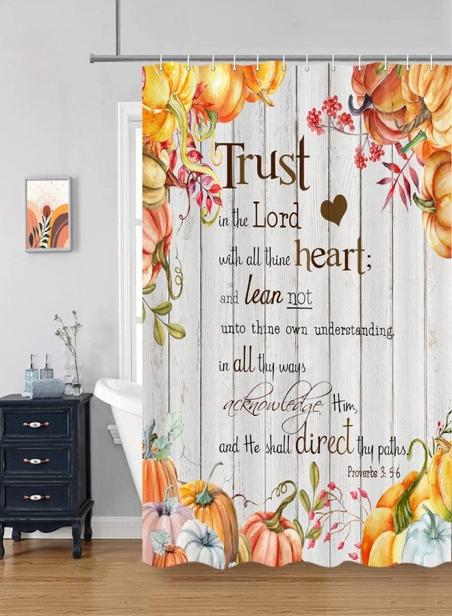 DeeCabin Fall Pumpkin Shower Curtain, Autumn Thanksgiving Harvest Shower Curtains, Motivational Inspirational Quotes Christian Bible Verses Scripture Quotes Polyester Cloth Bathroom Curtains 70X70 inch - Image 3