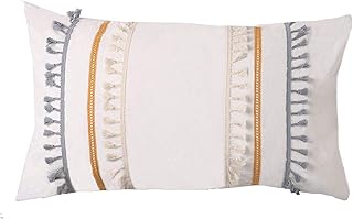 Flber Tasseled Sham Set Boho Cotton Pillow Covers,19.7in x35.5in,Set of 2 - Image 1