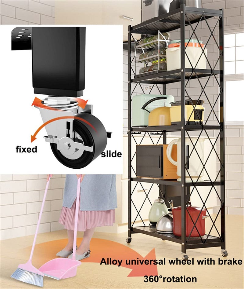 Metal Organizers Rolling Cart Display Wire Rack Shelf,5-Tier Foldable Storage Shelving Unit,with Wheels Freestanding Book Shelf Folding Storage Rack Unit, for Garage Bedroom Kitchen and Pantry - Image 4