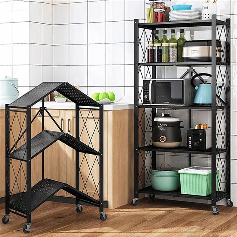 Metal Organizers Rolling Cart Display Wire Rack Shelf,5-Tier Foldable Storage Shelving Unit,with Wheels Freestanding Book Shelf Folding Storage Rack Unit, for Garage Bedroom Kitchen and Pantry - Image 1