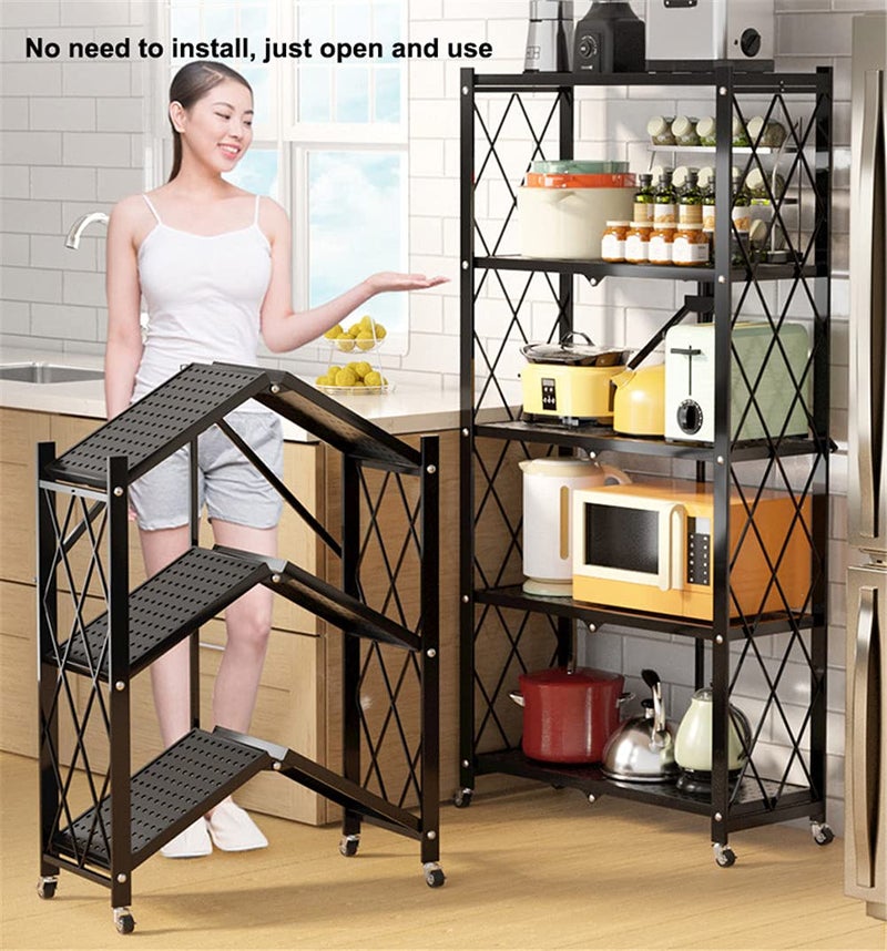 Metal Organizers Rolling Cart Display Wire Rack Shelf,5-Tier Foldable Storage Shelving Unit,with Wheels Freestanding Book Shelf Folding Storage Rack Unit, for Garage Bedroom Kitchen and Pantry - Image 3
