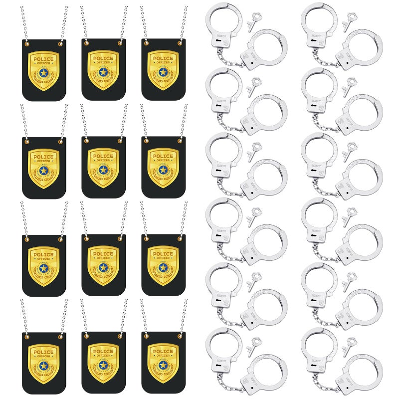 Vertintong 24 Pcs Police Pretend Play Mini Set Include 12 Police Badge Fake Officer Badge 12 Handcuffs Set Handcuffs for Men Cop Cosplay Accessories Cosplay Halloween Birthdays Gear - Image 3