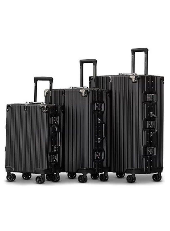 NKX Set of Three Aluminum Hard Shell Trolley Suitcases with 4 Spinner Wheels Size 20*24*28 Inchs  - Image 1