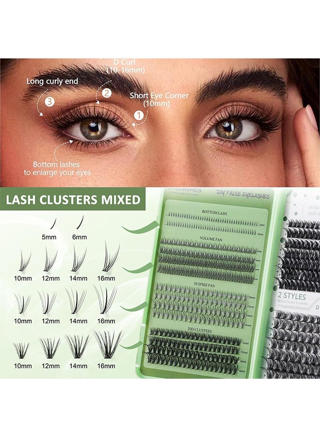 قِيرّا مجموعة رموش صناعية DIY - 551 خصلة مع ملاقط، قابلة لإعادة الاستخدام، طبيعية وكثيفة، 6 أنماط - Image 2