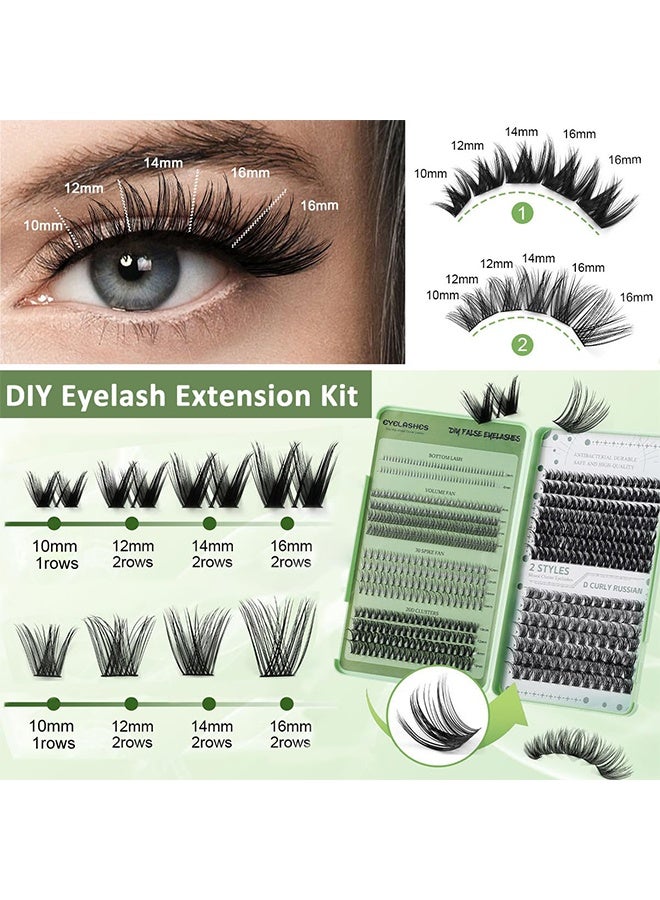 قِيرّا مجموعة رموش صناعية DIY - 551 خصلة مع ملاقط، قابلة لإعادة الاستخدام، طبيعية وكثيفة، 6 أنماط - Image 3