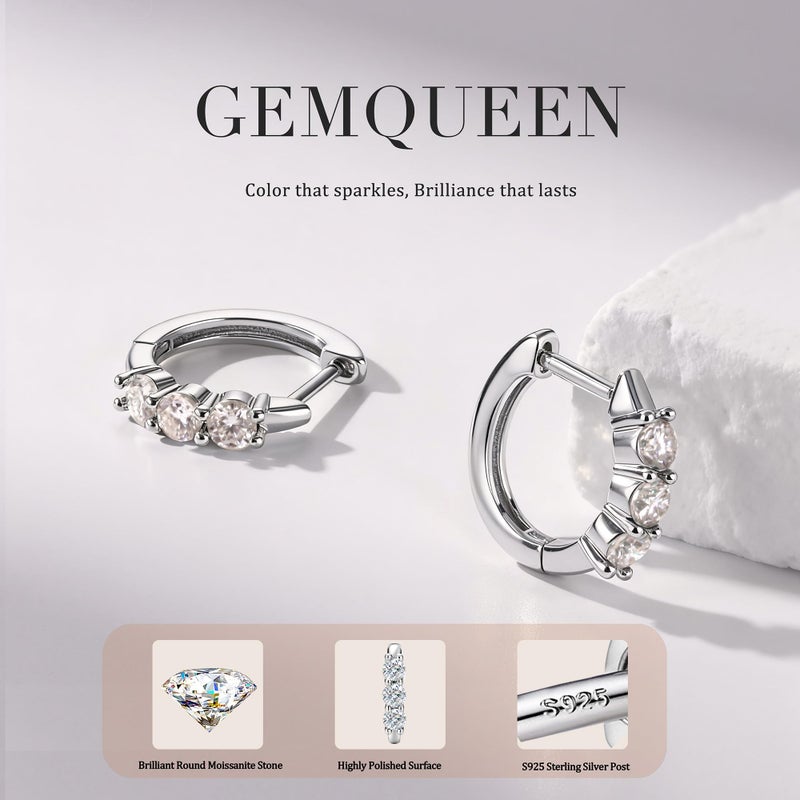 GEMQUEEN Moissanite Earrings Hoops : 18K White Gold Plated 925 Sterling Silver Earrings Hypoallergenic Small Huggie Hoop Earrings for Women Men Moissanite Jewelry Round Cut D Color VVS1 Clarity - Image 2