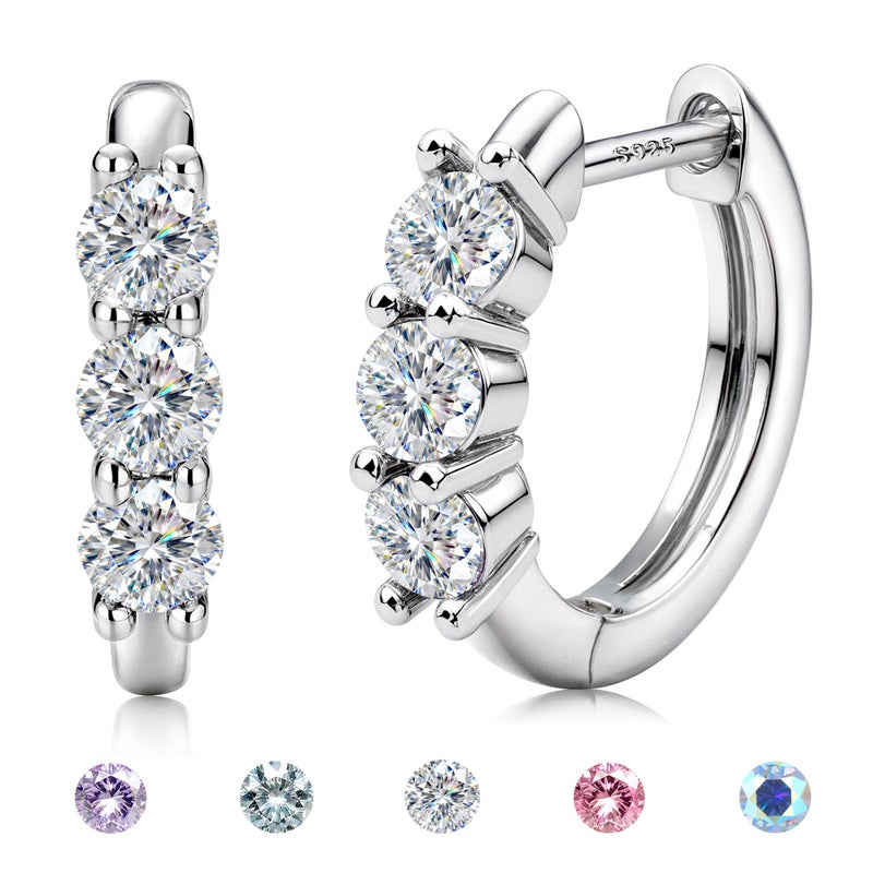 GEMQUEEN Moissanite Earrings Hoops : 18K White Gold Plated 925 Sterling Silver Earrings Hypoallergenic Small Huggie Hoop Earrings for Women Men Moissanite Jewelry Round Cut D Color VVS1 Clarity - Image 1