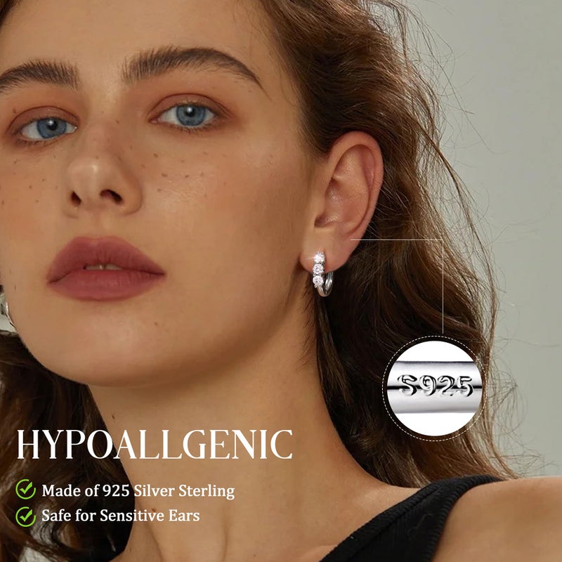 GEMQUEEN Moissanite Earrings Hoops : 18K White Gold Plated 925 Sterling Silver Earrings Hypoallergenic Small Huggie Hoop Earrings for Women Men Moissanite Jewelry Round Cut D Color VVS1 Clarity - Image 3