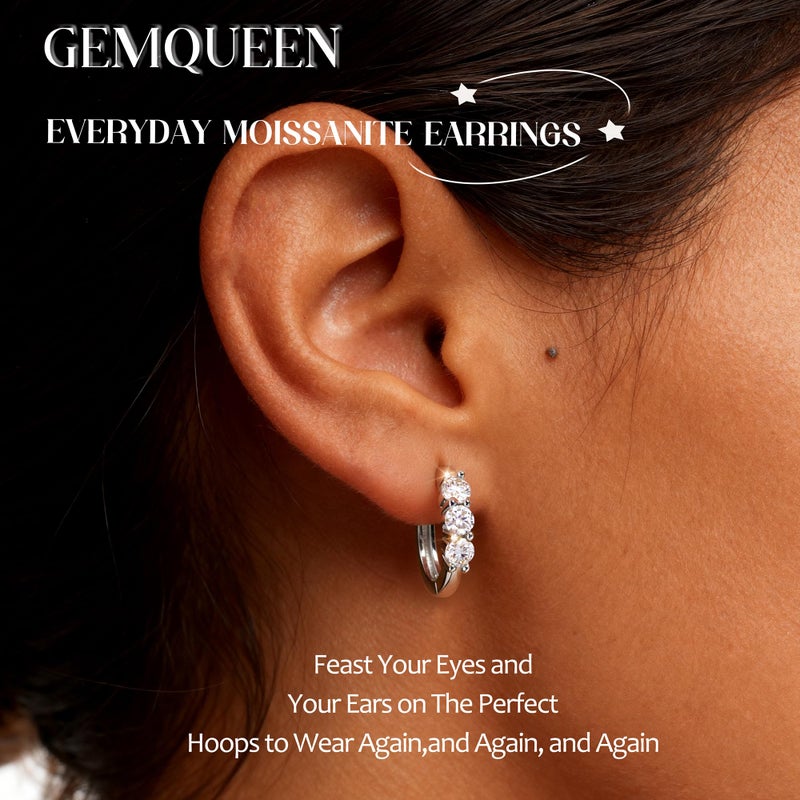 GEMQUEEN Moissanite Earrings Hoops : 18K White Gold Plated 925 Sterling Silver Earrings Hypoallergenic Small Huggie Hoop Earrings for Women Men Moissanite Jewelry Round Cut D Color VVS1 Clarity - Image 4