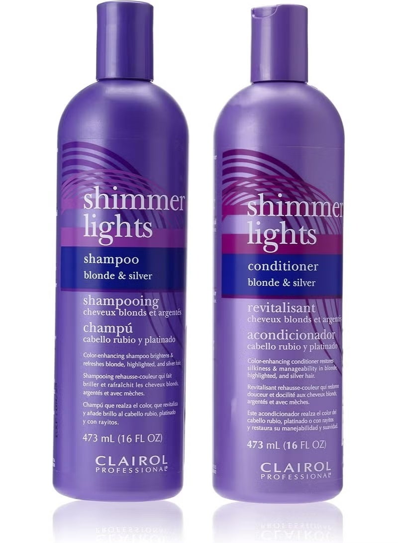Clairol Professional Shimmer Lights Shampoo Conditioner for Blonde and Silver Hair, 473 ml each - Image 1