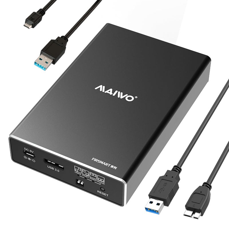 MAIWO حاوية RAID لقرصين من MAIWO لقرص صلب SATA SSD HDD بحجم 2.5 بوصة، RAID 0/RAID 1/JBOD/PM، USB 3.0 بسرعة 6Gbps مع UASP، سعة 16TB، حاوية HDD خارجية من الألمنيوم - Image 1