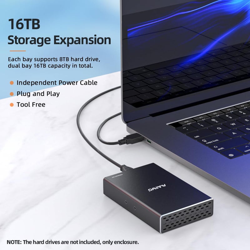 MAIWO حاوية RAID لقرصين من MAIWO لقرص صلب SATA SSD HDD بحجم 2.5 بوصة، RAID 0/RAID 1/JBOD/PM، USB 3.0 بسرعة 6Gbps مع UASP، سعة 16TB، حاوية HDD خارجية من الألمنيوم - Image 5