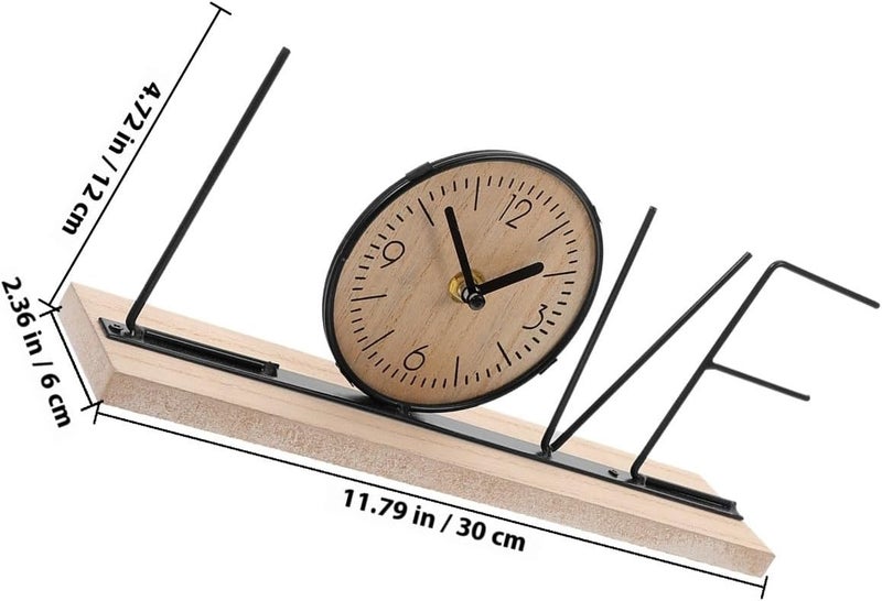 Homoyoyo Desktop Silent Mantel Clock with Wooden Base, English Letter Time Ornament, Retro Chic Living Room Desk Decoration, Non-Ticking Bedside Shelf Clock for Office and Home - Image 2