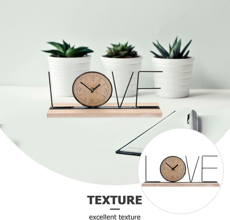 Homoyoyo Desktop Silent Mantel Clock with Wooden Base, English Letter Time Ornament, Retro Chic Living Room Desk Decoration, Non-Ticking Bedside Shelf Clock for Office and Home - Image 3