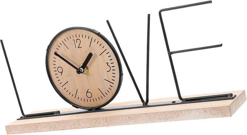 Homoyoyo Desktop Silent Mantel Clock with Wooden Base, English Letter Time Ornament, Retro Chic Living Room Desk Decoration, Non-Ticking Bedside Shelf Clock for Office and Home - Image 1