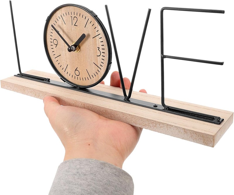 Homoyoyo Desktop Silent Mantel Clock with Wooden Base, English Letter Time Ornament, Retro Chic Living Room Desk Decoration, Non-Ticking Bedside Shelf Clock for Office and Home - Image 4