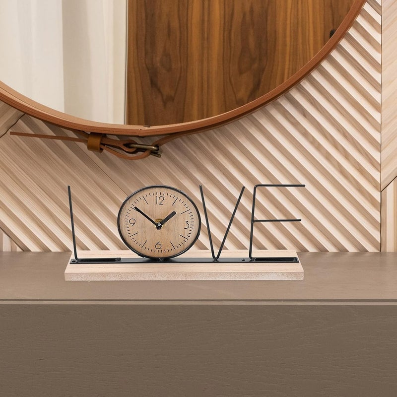 Homoyoyo Desktop Silent Mantel Clock with Wooden Base, English Letter Time Ornament, Retro Chic Living Room Desk Decoration, Non-Ticking Bedside Shelf Clock for Office and Home - Image 5