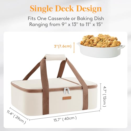 LUNCIA Insulated Casserole Carrier for Hot or Cold Food, Lasagna Lugger Tote for Potluck Parties/Picnic/Cookouts, Fits 9"×13" Baking Dish, Cream - Image 2